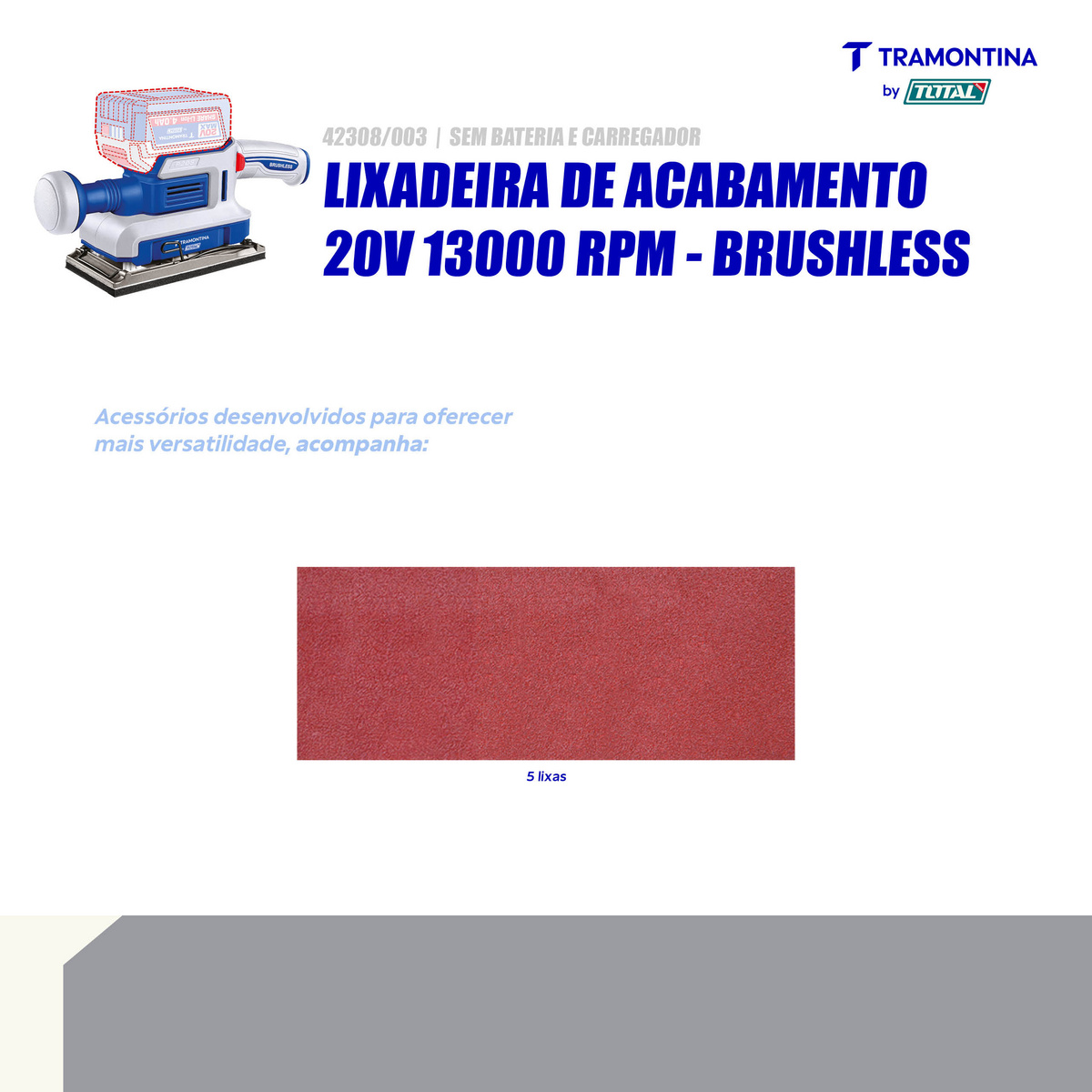 Lixadeira de Acabamento 20V 13000 rpm Brushless Tramontina by Total - Sem Bateria e Carregador - SKU 42308003 - 4 image number 3