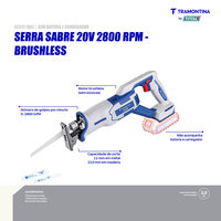 Serra Sabre 20V 2800 rpm Brushless Tramontina by Total - Sem Bateria e Carregador - SKU 42312002 - 3 image number 2