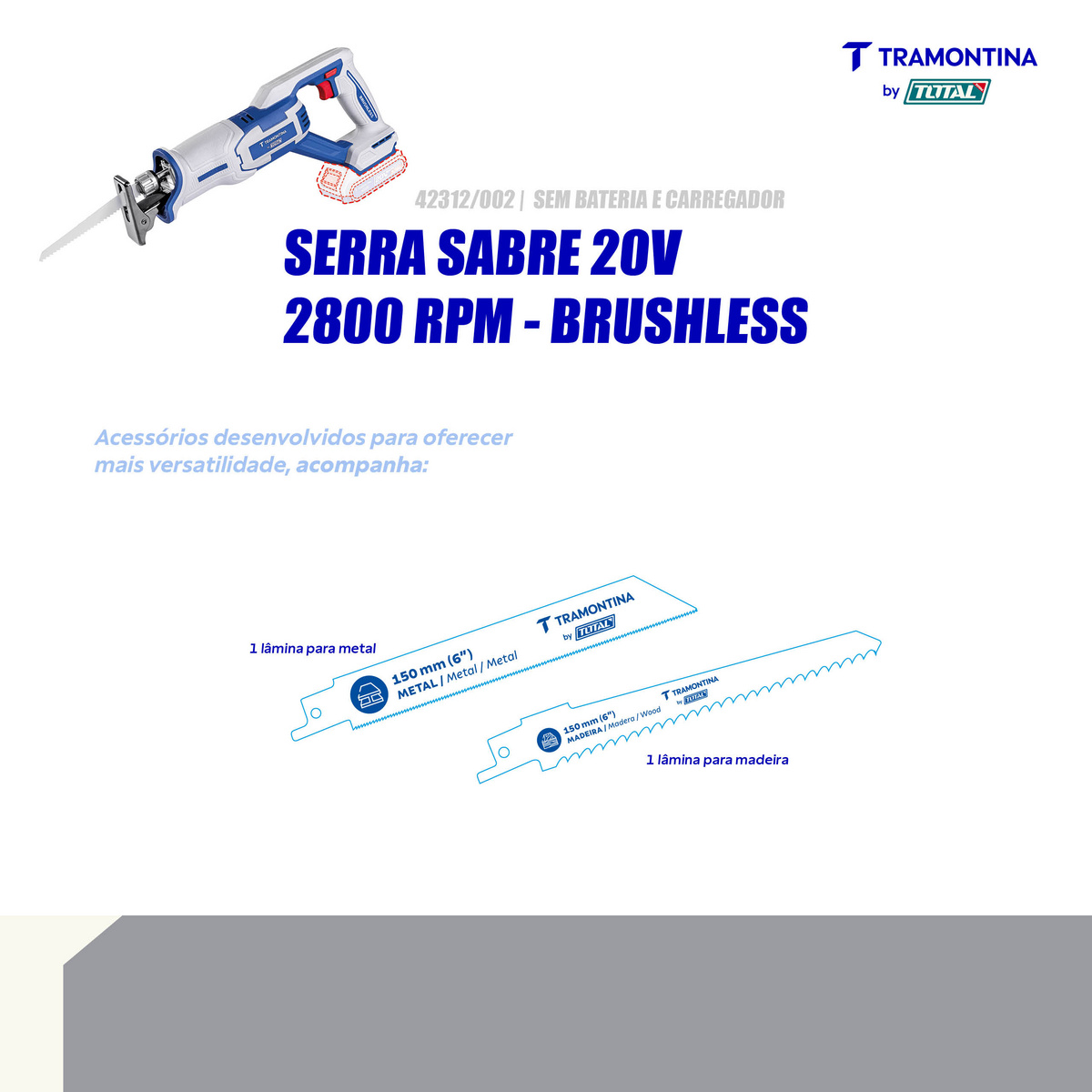 Serra Sabre 20V 2800 rpm Brushless Tramontina by Total - Sem Bateria e Carregador - SKU 42312002 - 4 image number 3