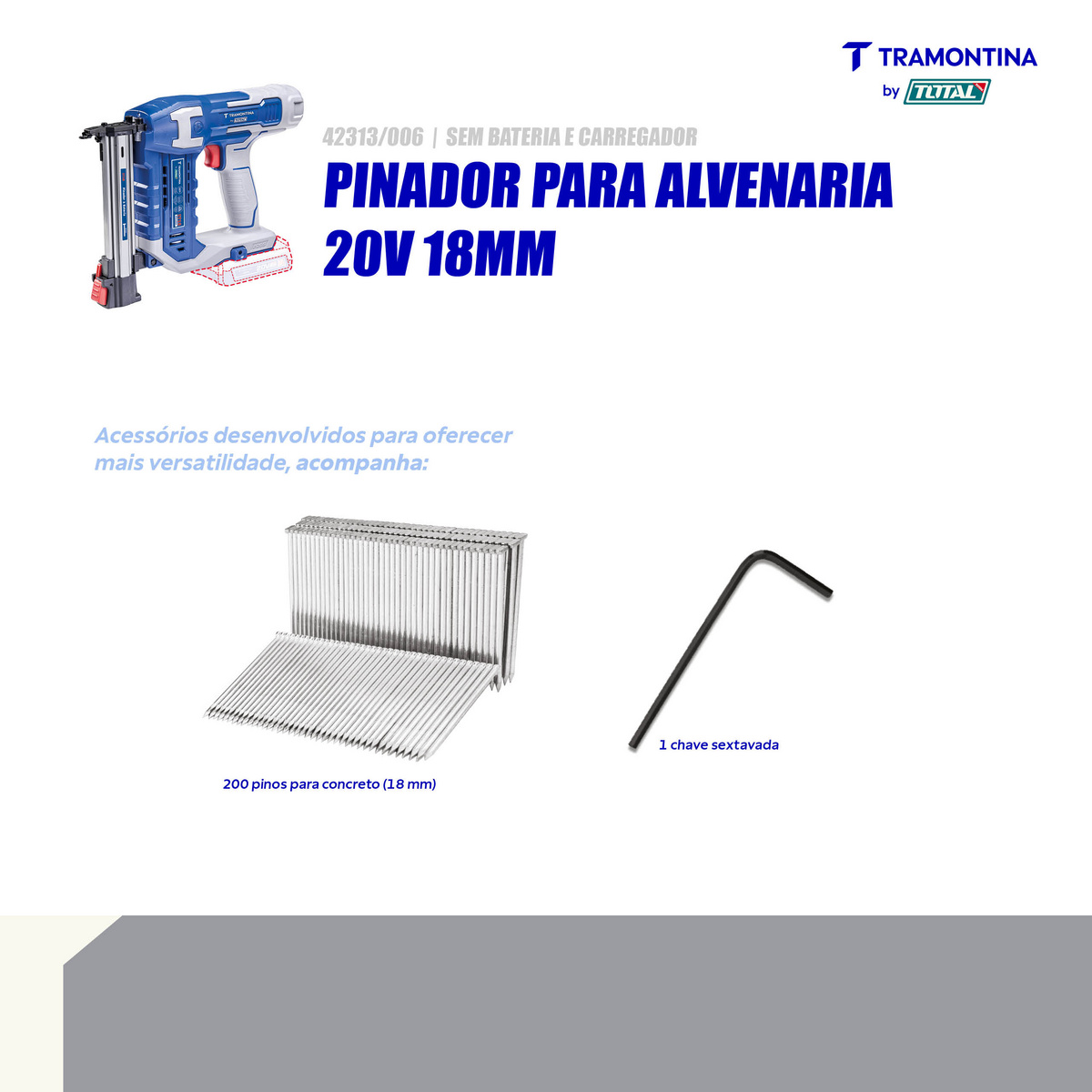 Pinador para Alvenaria 20V 18 mm Tramontina by Total - Sem Bateria e Carregador - SKU 42313006 - 3 image number 2