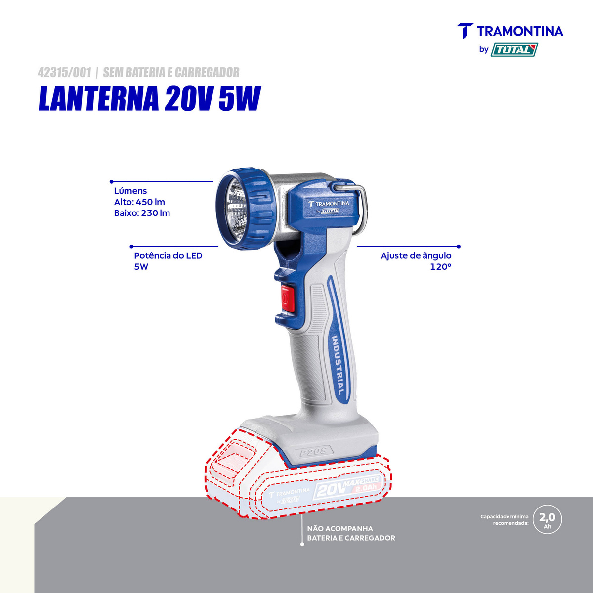 Lanterna 20V 5W Tramontina by Total - Sem Bateria e Carregador - SKU 42315001 - 2 image number 1