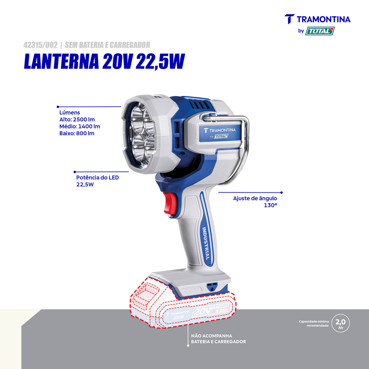 Lanterna LED 20V 22,5W Tramontina by Total - Sem Bateria e Carregador - SKU 42315002 - 2 image number 1