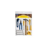 Tramontina tool kit with hammer, measuring tape, pliers, retractable knife, screwdrivers and open end wrenches, 11 pieces