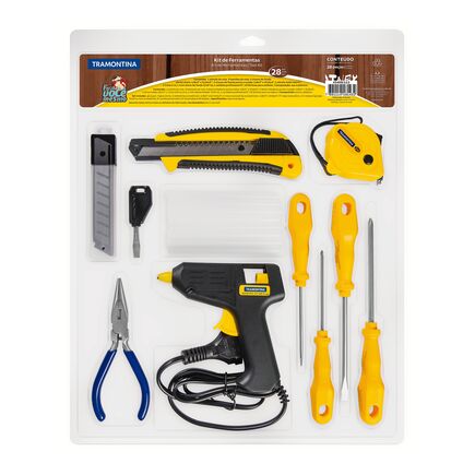 Kit de Ferramentas Tramontina com Pistola de Cola Quente Chaves de Fenda Trena Alicate Estilete Mini Chave de Fenda 28 peças