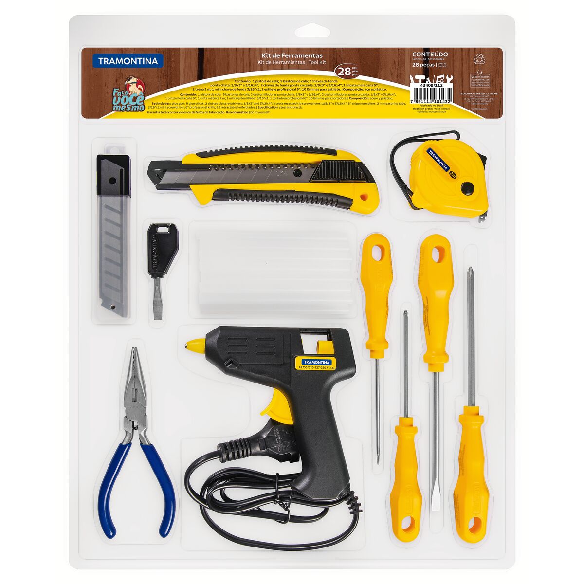 Kit de Ferramentas Tramontina com Pistola de Cola Quente Chaves de Fenda Trena Alicate Estilete Mini Chave de Fenda 28 peças - SKU 43409112 - 1 image number 0