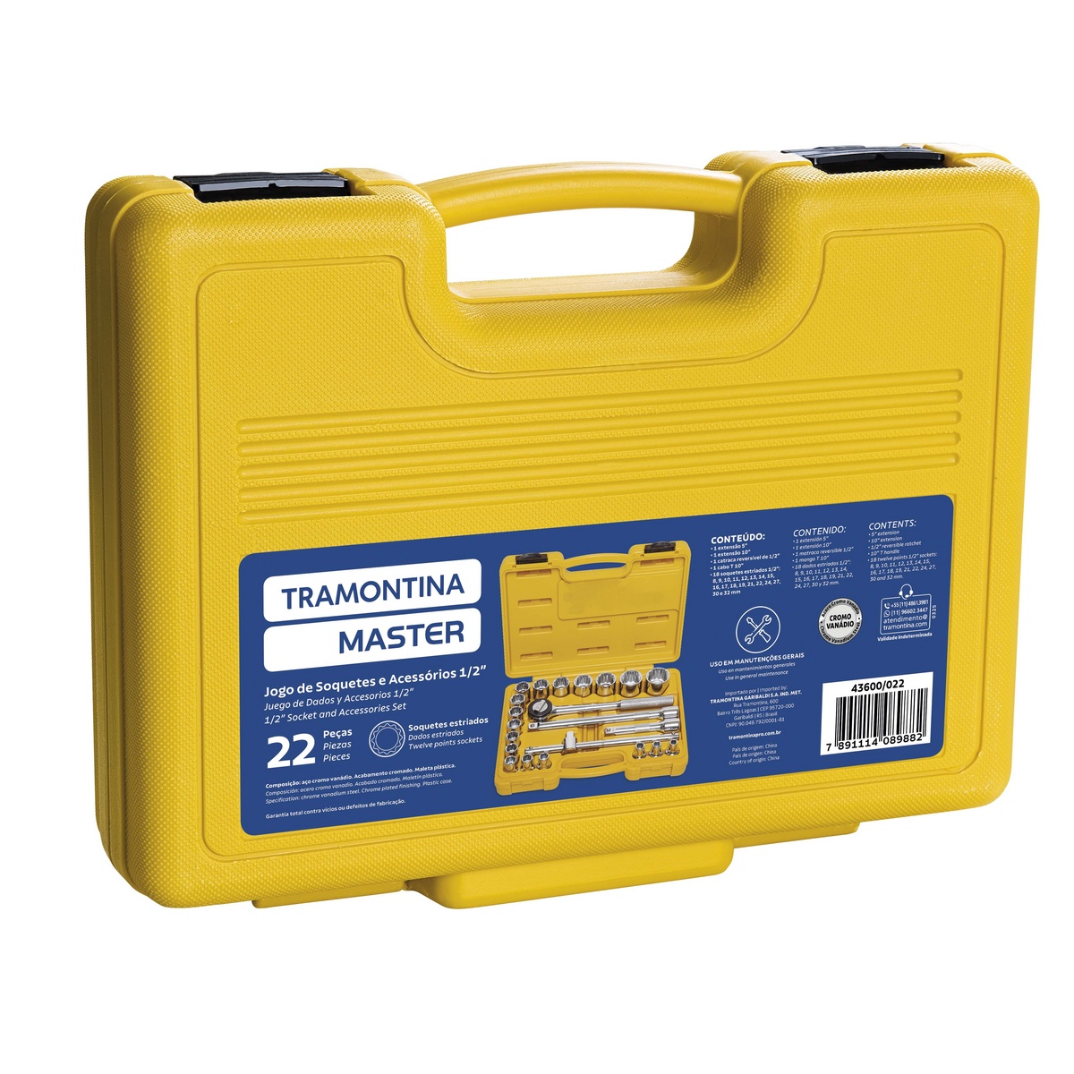 Jogo de Soquetes Estriados Encaixe 1/2" Tramontina MASTER em A&ccedil;o Cromo Van&aacute;dio com Acabamento Cromado e Maleta 22 Pe&ccedil;as - SKU 43600022 - 4 image number 3