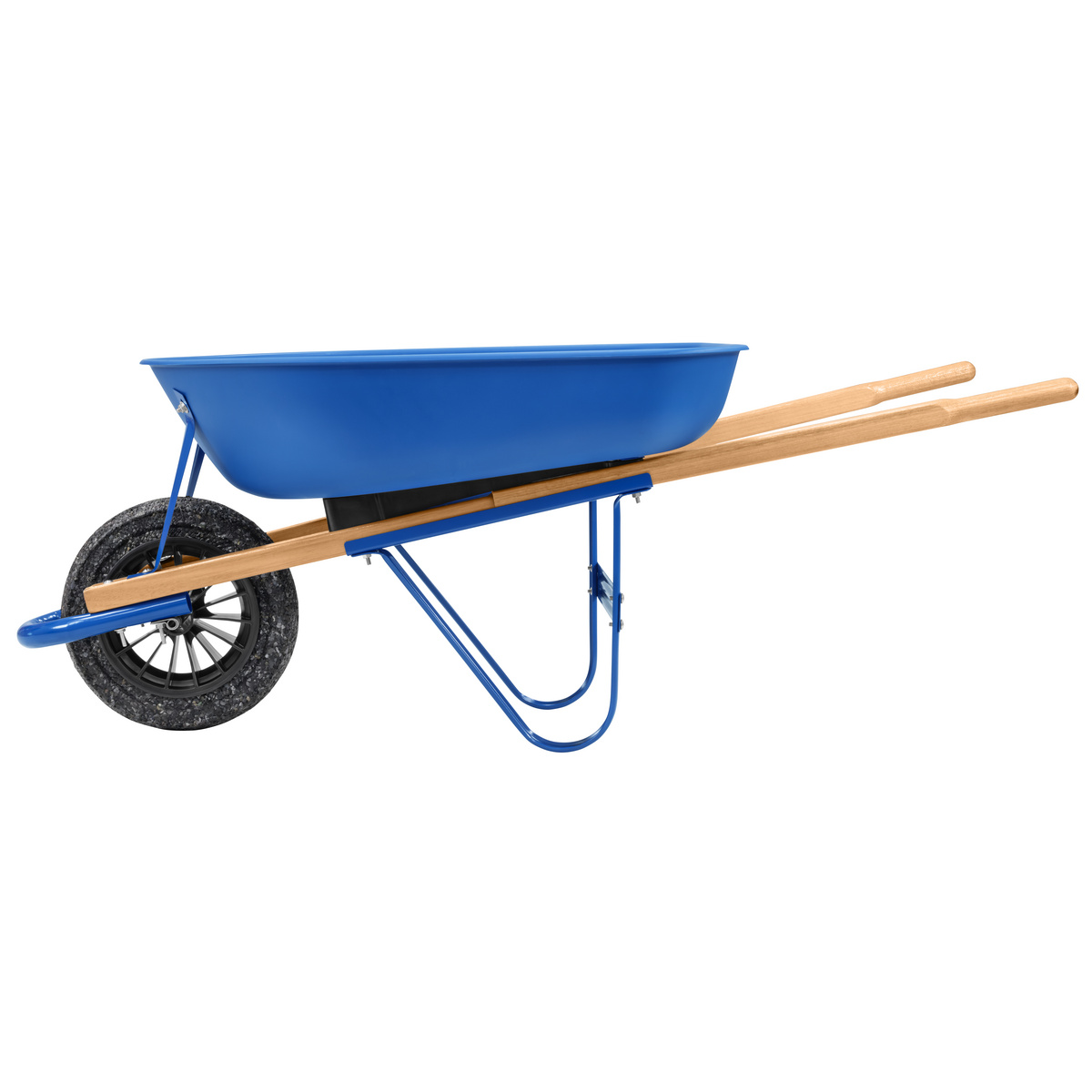 Carrinho de M&atilde;o Tramontina com Ca&ccedil;amba Rasa Pl&aacute;stica Azul 50 L, Bra&ccedil;o de Madeira Bipartido e Pneu Maci&ccedil;o - SKU 77704412 - 2 image number 1