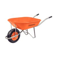 Tramontina's Wheelbarrow with Orange Metal Extra Deep Bucket 80 L, Metallic Handle and Pneumatic Tire