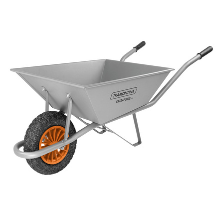 Carrinho de M&atilde;o Extraforte Tramontina com Ca&ccedil;amba Refor&ccedil;ada Met&aacute;lica Cinza 65 L, Bra&ccedil;o Met&aacute;lico e Pneu Maci&ccedil;o - SKU 77714235