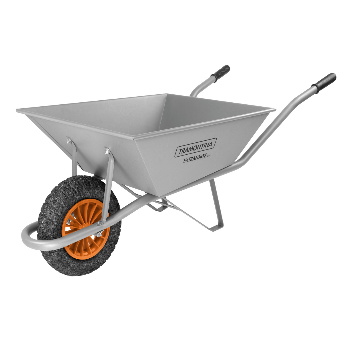 Carrinho de M&atilde;o Extraforte Tramontina com Ca&ccedil;amba Refor&ccedil;ada Met&aacute;lica Cinza 65 L, Bra&ccedil;o Met&aacute;lico e Pneu Maci&ccedil;o - SKU 77714235 - 1 image number 0