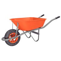 Tramontina's Wheelbarrow with Orange Plastic Deep Bucket 55 L, Metallic Handle and Solid Tire