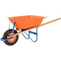 Tramontina's Wheelbarrow with Orange Plastic Deep Bucket 55 L, Hardwood Handle and Pneumatic Tire