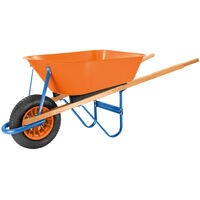 Carrinho de Mão Tramontina com Caçamba Funda Plástica Laranja 55 L, Braço de Madeira e Pneu com Câmara