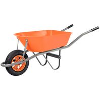Tramontina's Wheelbarrow with Orange Plastic Deep Bucket 55 L, Metallic Handle and Pneumatic Tire