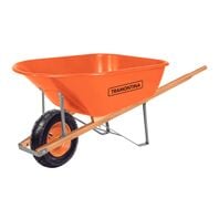 Tramontina's Wheelbarrow with Orange Plastic Extra Deep Bucket 110 L, Hardwood Handle and Pneumatic Tire