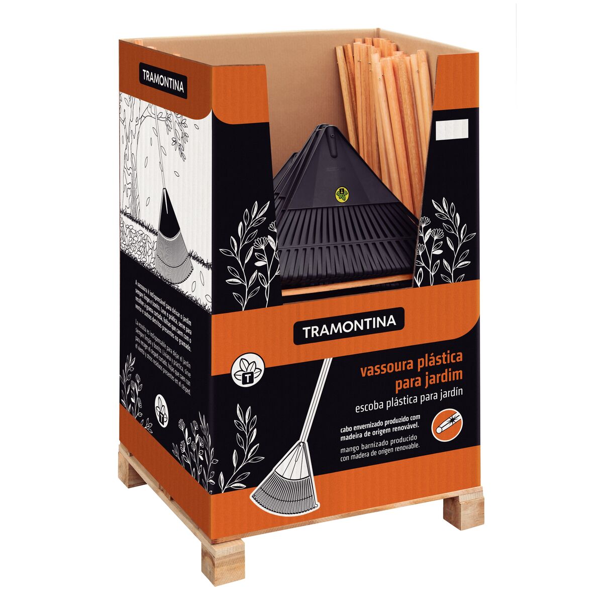 Tramontina Black Plastic Garden Rake with 22 Teeth and Disassembled 120 cm Wood Handle