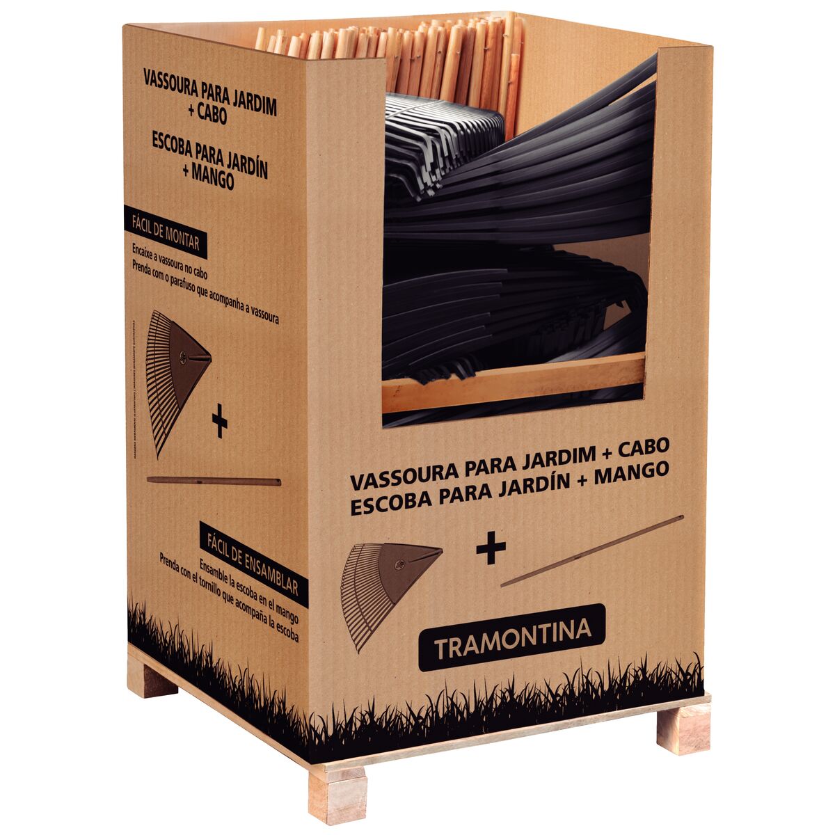 Tramontina Black Plastic Garden Rake with 30 Teeth and Disassembled 120 cm Wood Handle