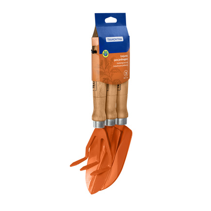 3 pieces garden tool set, wood handles, plastic package | Tramontina