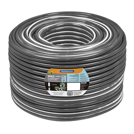 Mangueira Multi Forte 1/2" para Jardim Tramontina Cinza com Faixa Branca em PVC 4 Camadas 100 m - SKU 79230515