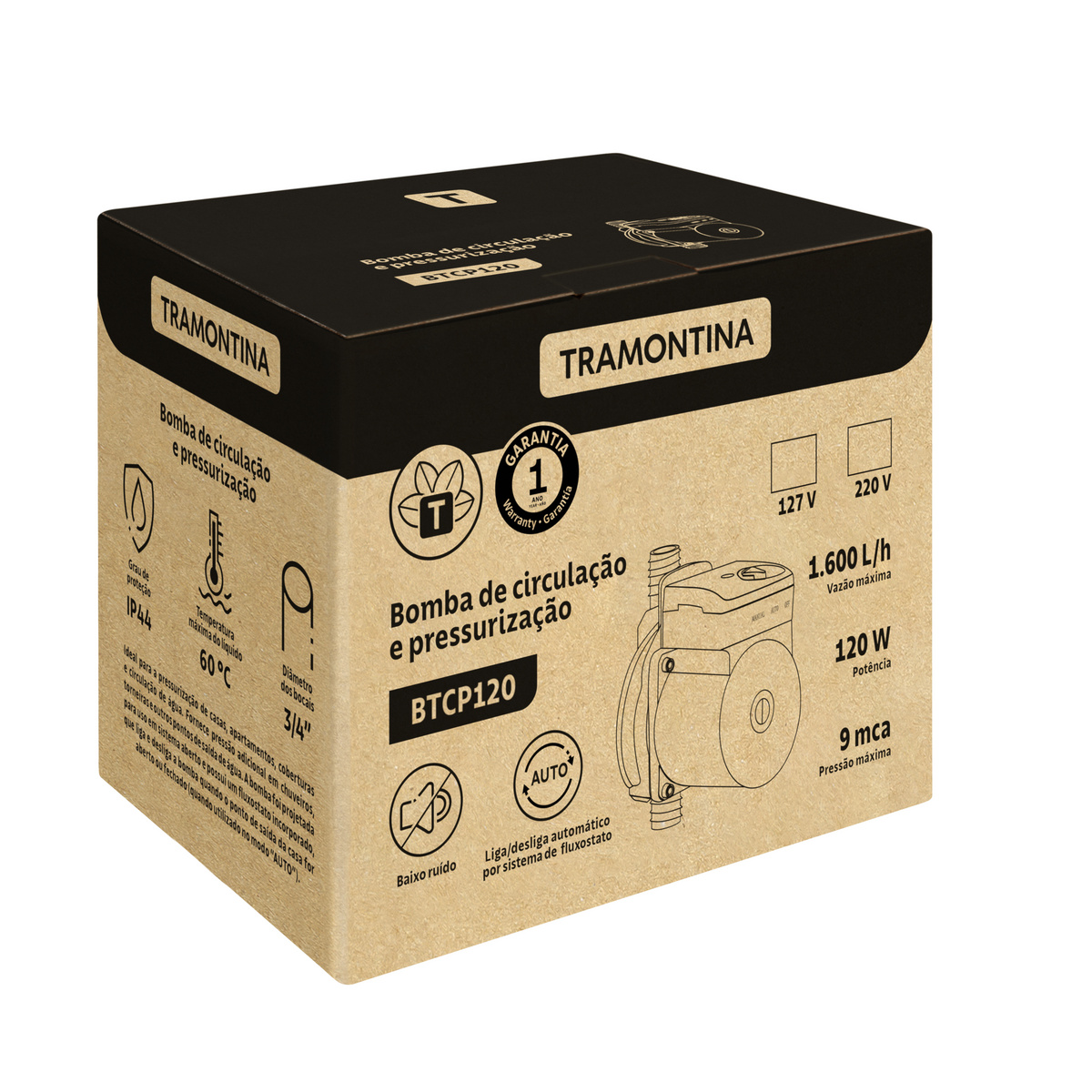 Bomba D''&aacute;gua El&eacute;trica de Circula&ccedil;&atilde;o e Pressuriza&ccedil;&atilde;o Tramontina BTCP120 - SKU 79580012 - 3 image number 2