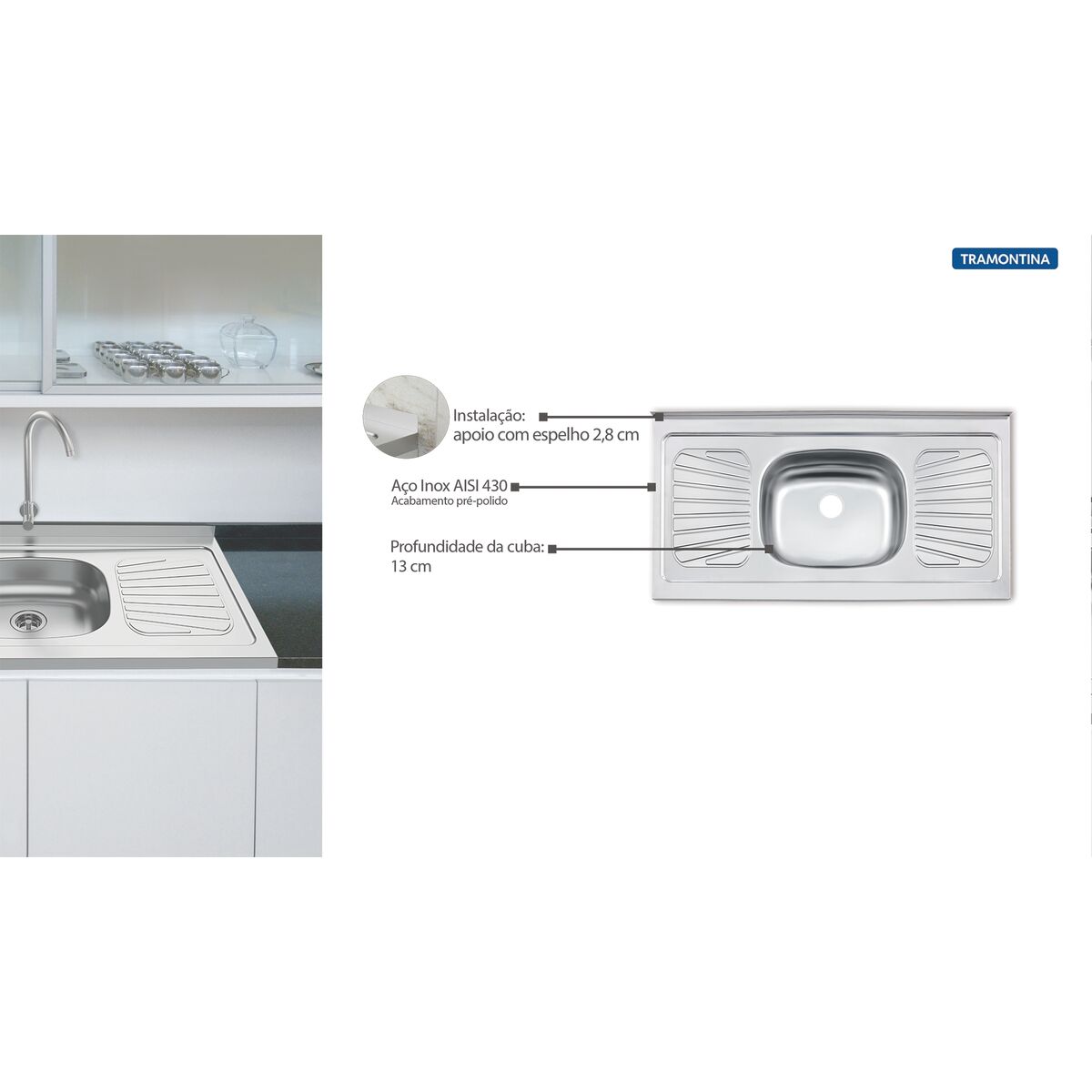 Pia de apoio Tramontina New Raggi 40 em a&ccedil;o inox 105x52 cm - SKU 93040526 - 2 image number 1