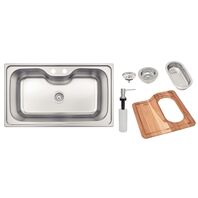 Tramontina Morgana Maxi 78 FX Satin-Finish Stainless Steel Inset Sink with Valve, Soap Dispenser, Wood Cutting Board and Colander 86 x 50 cm