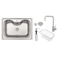 Tramontina Morgana 60 FX Stainless Steel Overput Tank with Satin Finish with Soap Dispenser Valve Mixer and Basket 69x49 cm