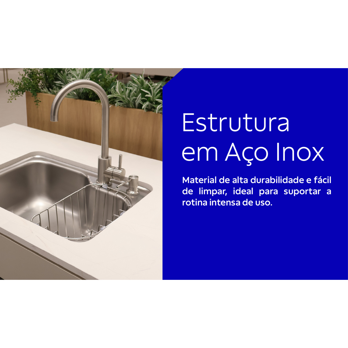 Cuba Tramontina Morgana Compact 48 FX Undermount em A&ccedil;o Inox com Acabamento Escovado com Monocomando, Dosador de Sab&atilde;o, T&aacute;bua e Cesto Aramado Cor Inox - SKU 93815492 - 4 image number 3