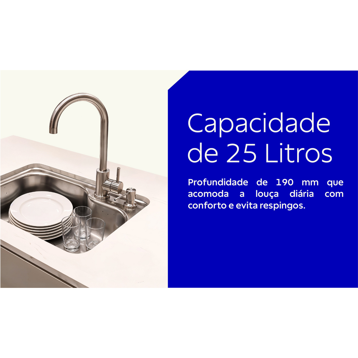 Cuba Tramontina Morgana Compact 48 FX Undermount em A&ccedil;o Inox com Acabamento Escovado com Monocomando, Dosador de Sab&atilde;o, T&aacute;bua e Cesto Aramado Cor Inox - SKU 93815492 - 6 image number 5