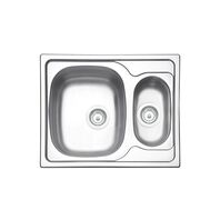 Tramontina 62 x 50 cm stainless steel single inset sink with extra half-bowl, pre-polished finish and valve