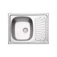 Tramontina Alpha 34 R stainless steel inset sink with pre-polished finish, drainer and valve, 62 x 50 cm