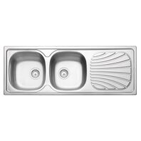 Tramontina Polaris 2C 34 R stainless steel inset sink with pre-polished finish with 2 bowls, 116 x 50 cm