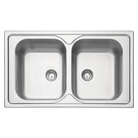Tramontina 86 x 50 cm stainless steel double inset sink with satin finish and waste