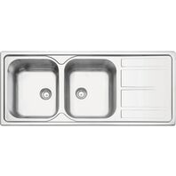 Tramontina 116 x 50 cm Marea 2C 34 Plus stainless steel double inset sink with satin finish, drainer and valve
