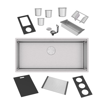 Cuba Tramontina Workstation Quadrum 90 com Acess&oacute;rios em A&ccedil;o Inox com Acabamento Acetinado Cor Inox - SKU 94001903