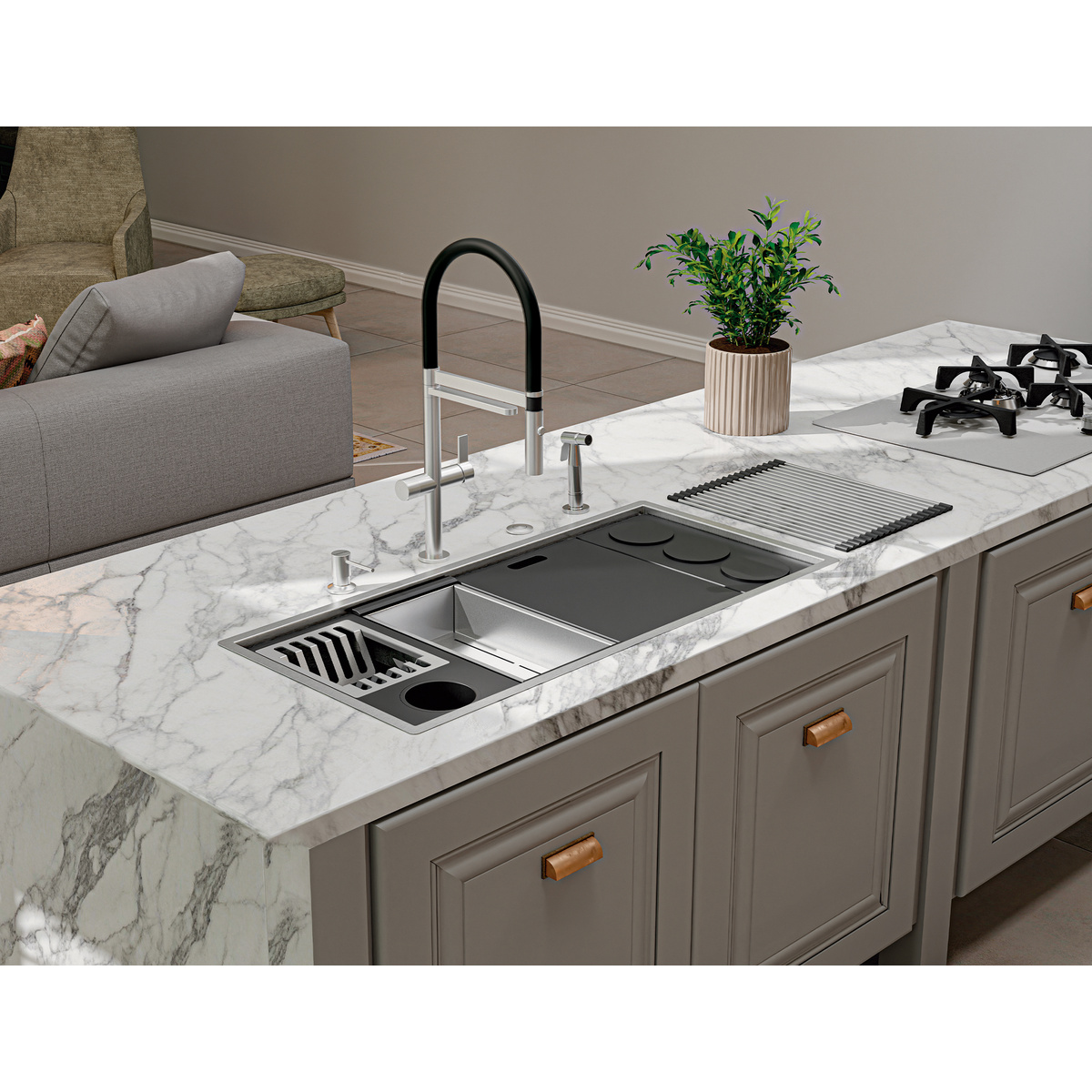 Cuba Tramontina Workstation Quadrum 90 com Acess&oacute;rios em A&ccedil;o Inox com Acabamento Acetinado Cor Inox - SKU 94001903 - 4 image number 3
