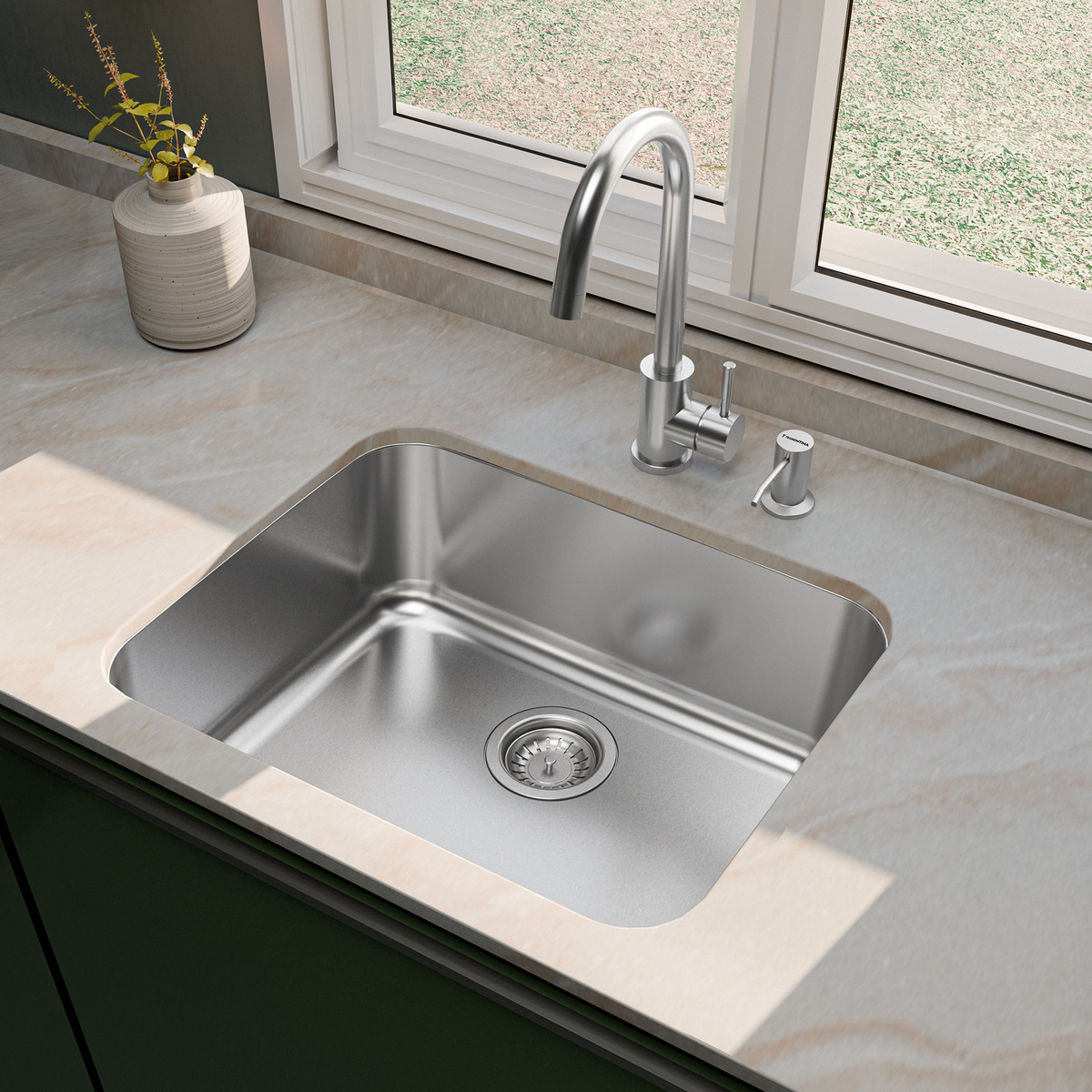 Cuba de Embutir Tramontina Dora 50 BL R6 50x40 em A&ccedil;o Inox Escovado com Monocomando e Dosador - SKU 94018162 - 3 image number 2