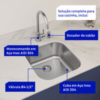 Cuba Tramontina Aria Maxi 40 BS em A&ccedil;o Inox Escovado Com Monocomando e Dosador - SKU 94029162 - 2 image number 1