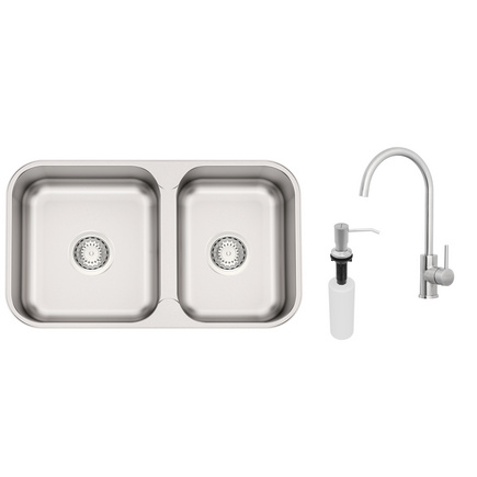 Cuba Tramontina Isis 2C 34-28 BS em A&ccedil;o Inox escovado com 2 Cubas com Monocomando e Dosador de Sab&atilde;o - SKU 94062162 - 1