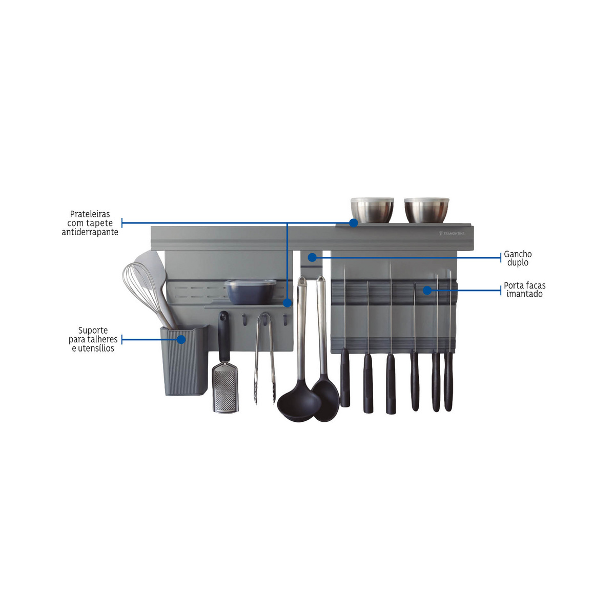 Kit Organizador de Parede Tramontina com Porta Facas Imantado em Alum&iacute;no com Acabamento Cinza Fosco 70 cm - SKU 94532050 - 2 image number 1