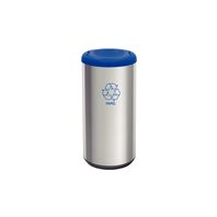 Tramontina 40L stainless steel swing bin with a Scotch Brite finish, with a blue polypropylene lid