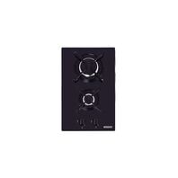 Tramontina gas cooktop in black tempered glass with carbon steel trivets, super Automatic switch-on, and 2 burners