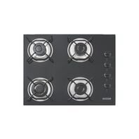 Tramontina gas cooktop in black tempered glass with carbon steel trivets, Super Automatic switch-on, and 4 burners
