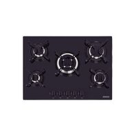 Tramontina gas cooktop in black tempered glass with carbon steel trivets, Super Automatic switch-on, and 5 burners