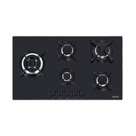 Tramontina Penta Side Plus black tempered glass gas cooktop with carbon steel trivets, super auto spark and 5 burners