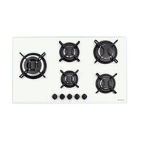 Tramontina gas cooktop in white tempered glass with carbon steel trivets, Super Automatic switch-on and 5 burners