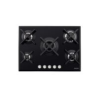 Tramontina Design Collection Penta Glass Flat 5GG 70 Safestop tempered glass gas cooktop with cast iron trivets, auto spark and 5 burners
