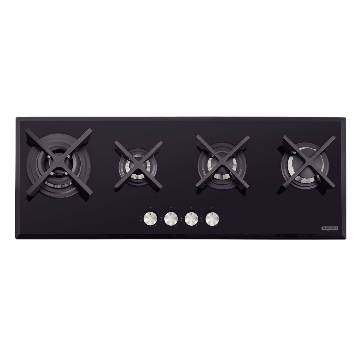 Tramontina Design Collection Slim Glass Flat tempered glass gas cooktop with cast iron trivets, auto spark and 4 burners