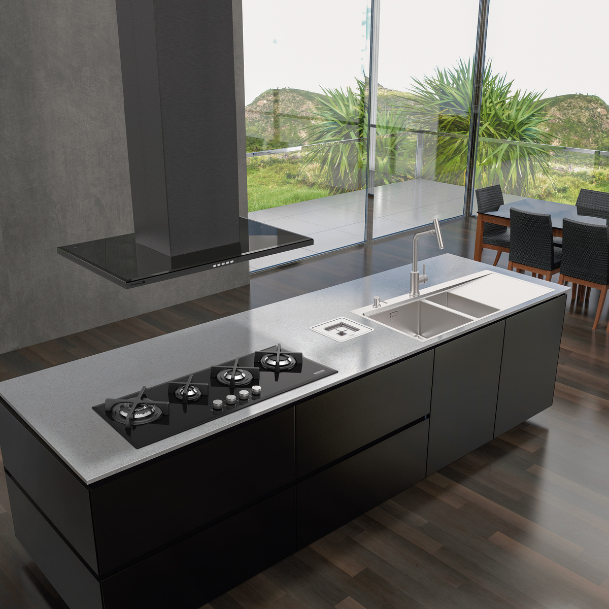Coifa Tramontina Slim Isla 90 em A&ccedil;o Inox com Acabamento Black Steel 220 V Cor Preto - SKU 95800040 - 3 image number 2