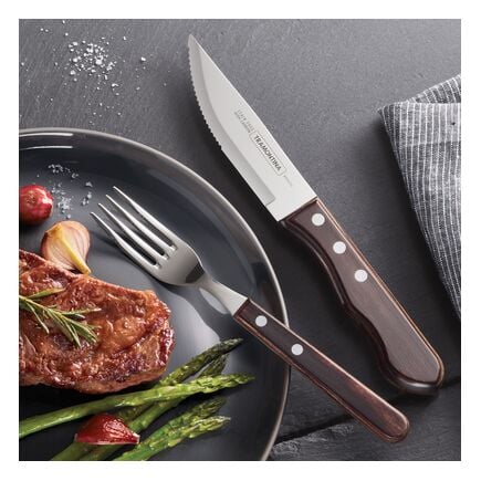Porterhouse 12 Pc Polywood Steak Knife and Fork Set - Brown